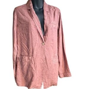 Peace Love World Boheme Relaxed Linen Blazer single-button closure notch lapels